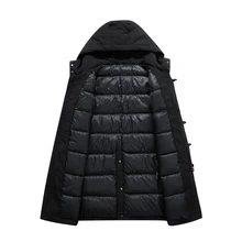 Высокое качество, мужские русские зимние толстые длинные пуховики с капюшоном, зимние парки, куртка, ветровка, теплое пуховое пальто, верхняя одежда