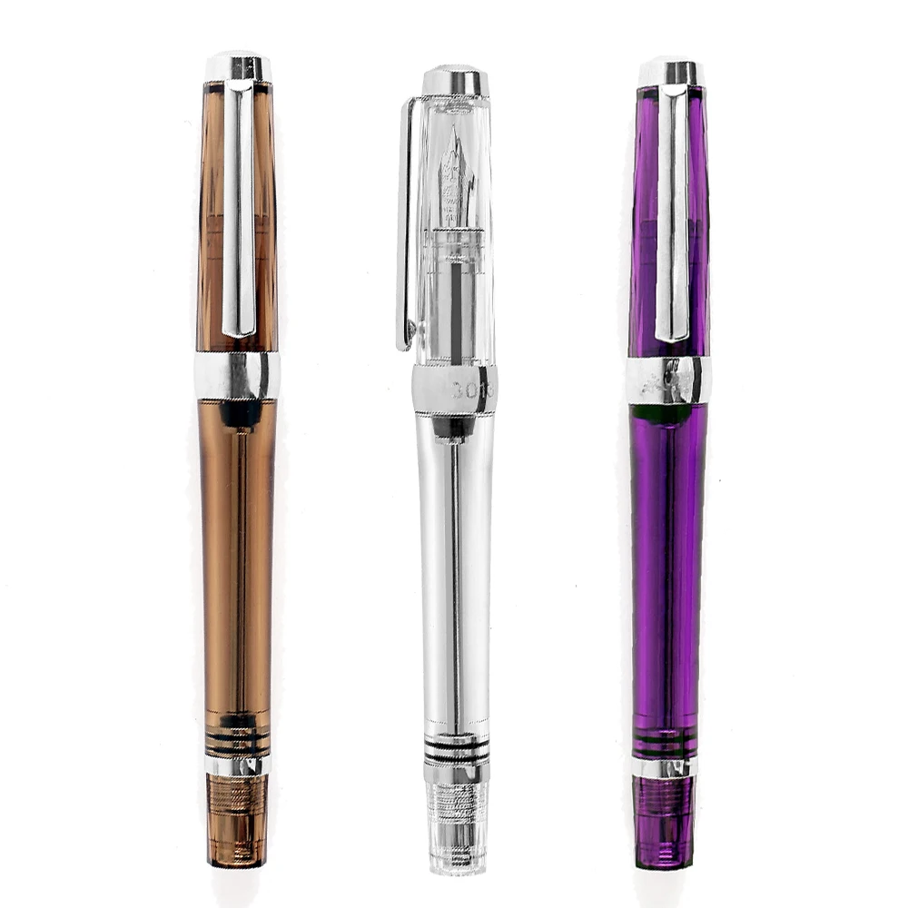 

3PCS New Wing Sung 3013 Vacuum Fountain Pen Set Wingsung Resin Transparent Quality EF/F Nib 0.38/0.5mm Ink Gift Pen for Office