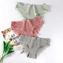 Хлопковые одноцветные женские трусики, комфортное нижнее белье, приятные на ощупь трусы с цветочным принтом для женщин, модное сексуальное кружевное нижнее белье с низкой посадкой