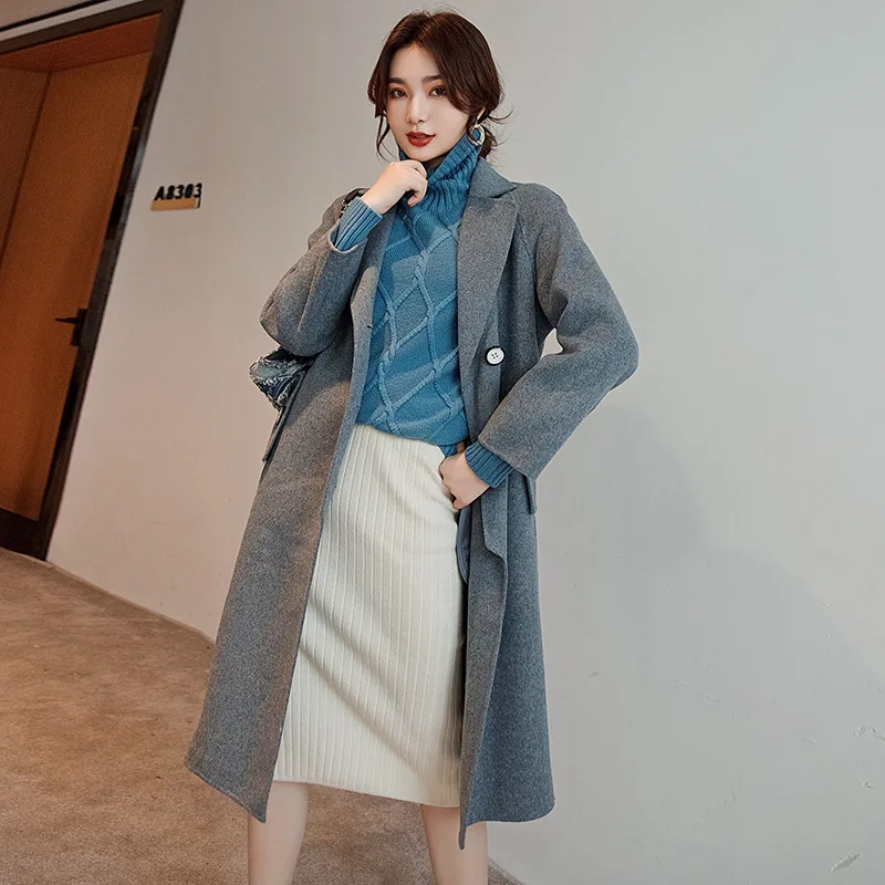 

2019 Autumn And Winter New Style Double-faced Woolen Goods Pure Wool Overcoat Women's Long Loose-Fit Wool Coat Thick Wool Duffle