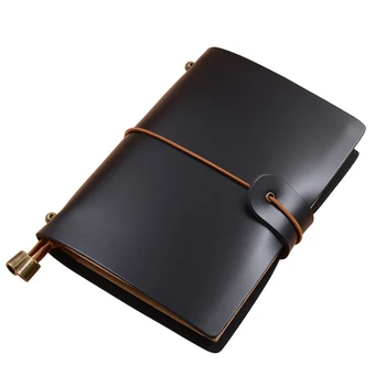 

HOT-Black Leather Notebook, Handmade Carved Journal, Retro Diary for Travel, Passport Size 13.5x10Cm