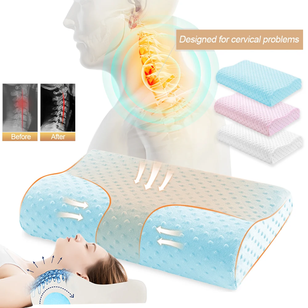 

Memory Foam Pillow Slow Rebound Soft Bamboo Cervical Thrapy Bedding Orthopedic Pillow For Neck Support Back Health Care Fiber