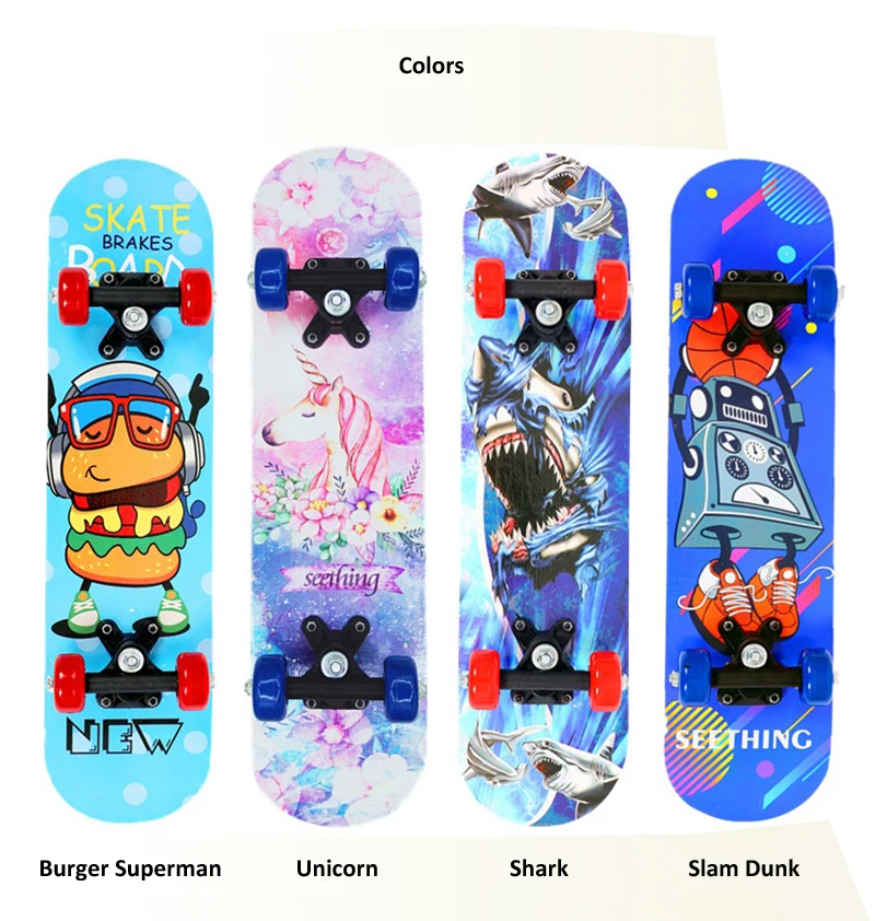 24inch Kids Children Cartoon Skateboard Maple Wood Double Rocker Deck Skate Board Four Wheels Longboard Skateboard 60*15cm Deck