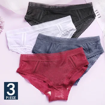 

3PCS/Set Lace Panties Sexy Underwear Women's Panties Female Underpants Floral Briefs For Woman Low-Rise Pantys Intimates M L XL