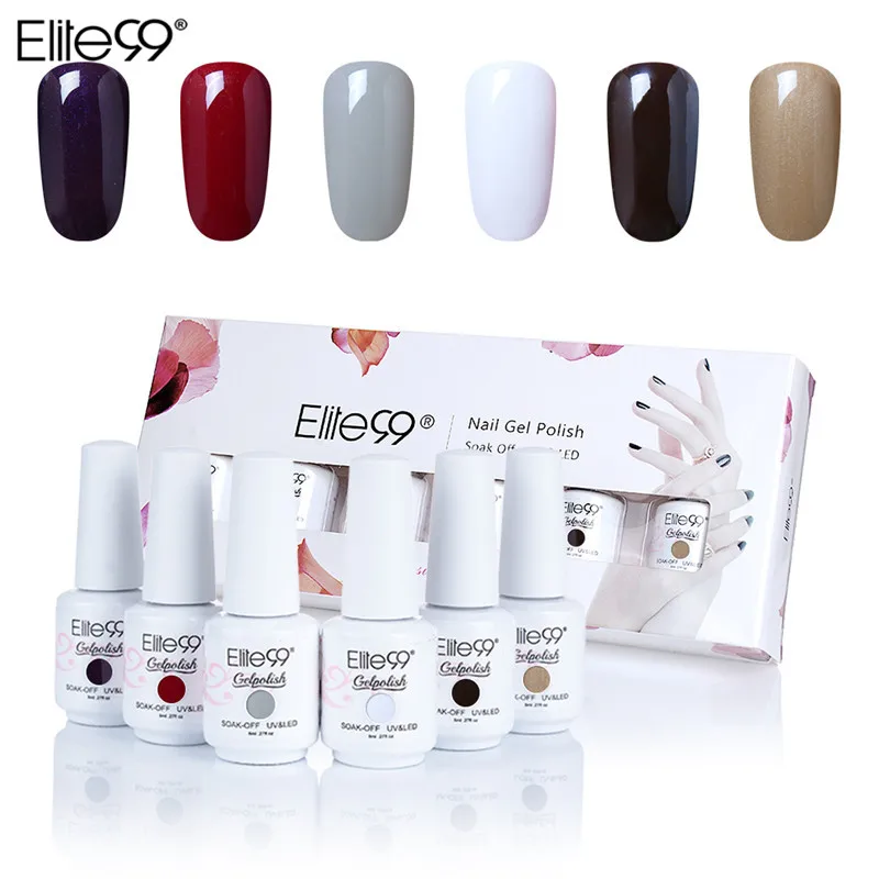 

Elite99 6PCS UV LED Gel Nail Polish Semi-Permanent Color Base Coat Top Coat Manicure and Pedicure 8ml Gift Set