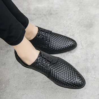 

Business Men Formal Shoes Wedding Pointed Toe Hairstylist Shoes Fashion Business Leather woven Shoes Flats Oxford Shoes For Men