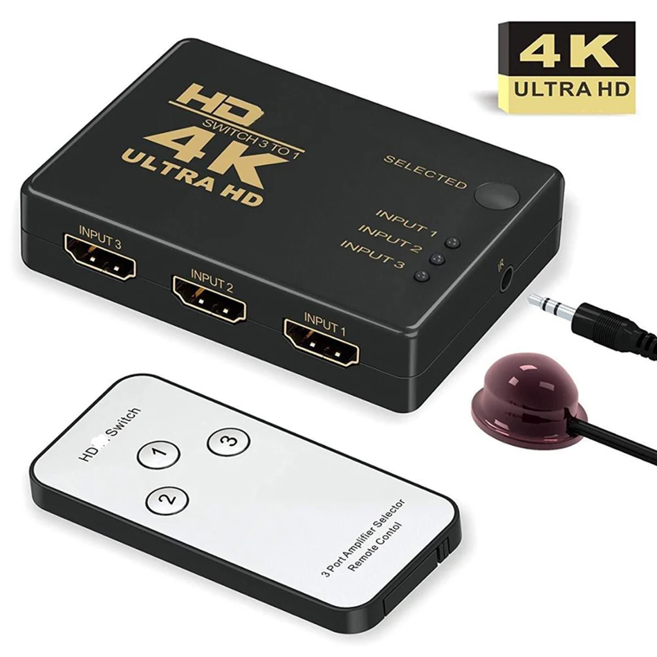 3 In 1 Out HDMI-compatible Switcher For HDTV DVD TV BOX 4K Adapter Converter Switch Selector Splitter With Remote Controller | Электроника