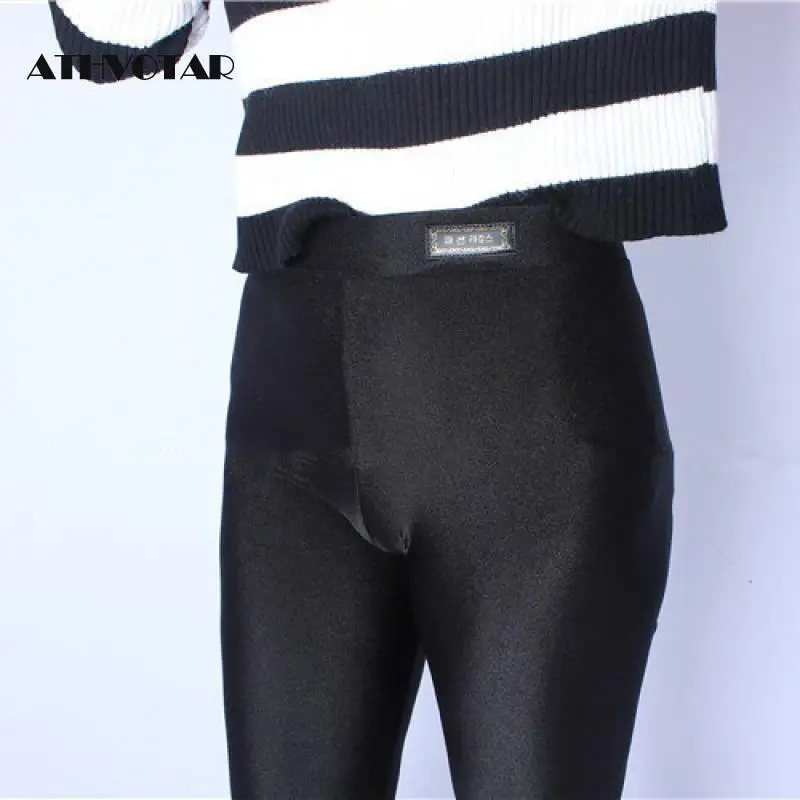 ATHVOTAR, XL-5XL размера плюс, женские леггинсы, Осенние, черные, высокая талия, нейлон, леггинсы, брюки, высокая эластичность, тянущийся материал, подходит для 150 кг