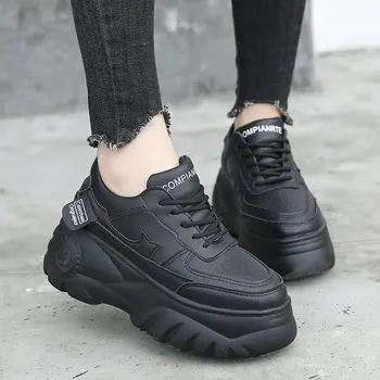 

Nice Pop Ins Trend Shoes Woman Flat Heels Autumn Hollow Wild Sneakers Women Young Ladies PU Leather Black White Platform Flats