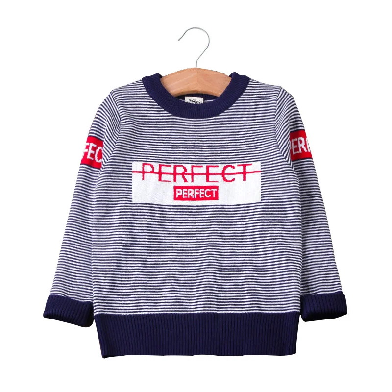 

2019 New Kids Sweaters Little Boys Long Sleeve Pullover Clothes Autumn Winter Round Neck Striped Knitted Sweater for Girls