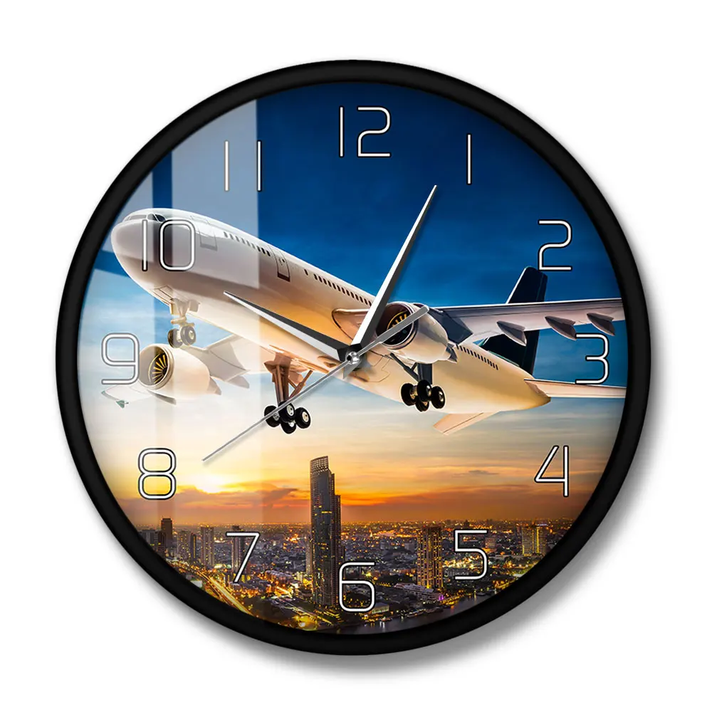 Take Off Sunset Aeroplane Aviator Home Decor Wall Clock Air Jet