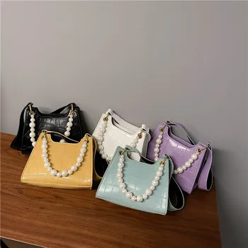 

Popular crocodile pattern armpit bag 2020 summer new bag female pearl handbag single shoulder messenger female bag