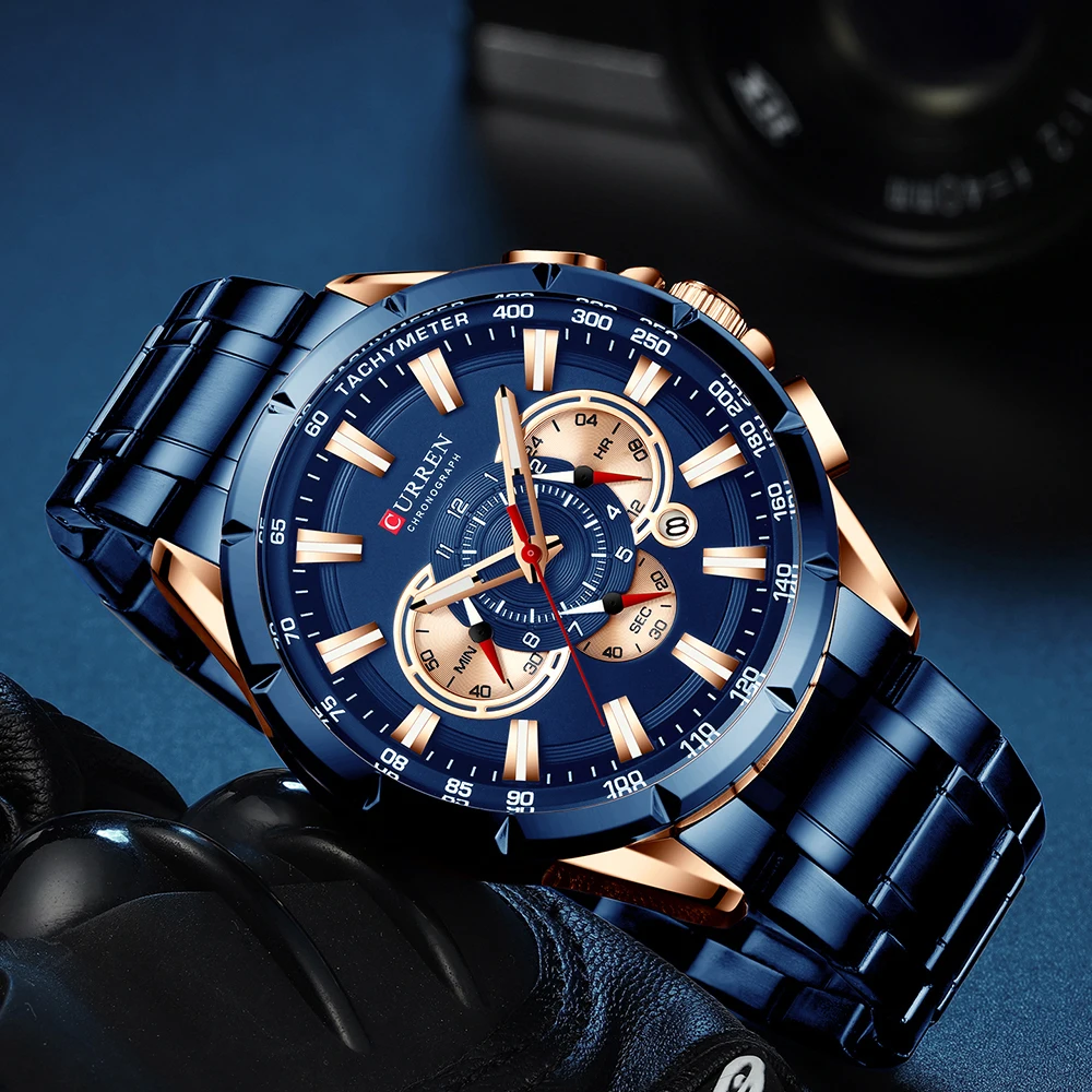 Curren Wrist Watch Men Waterproof Chronograph Military Army Stainless Steel Male Clock Top Brand-4