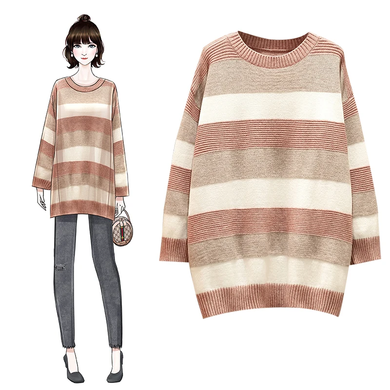 

Autumn Dress New Pullover Sweater Woman Loose Size Fat Sister Autumn And Winter Bottom Knitted Sweater Fat Mm