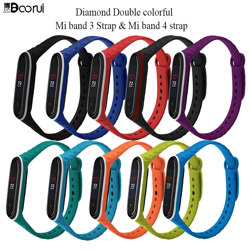 BOORUI Diamond mi band 4 ремешок двойной цветной pulsera mi band 4 Аксессуары Силиконовый mi band 3 ремешок для xiaomi mi band 3 4 ремешок