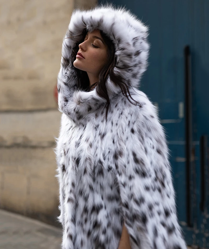 Ftangaiur зимние США импортируют из чистого белого цвета Рысь cat рыси Рысь из натурального меха, меховые Для женщин средней натуральный мех рыси пальто-накидка