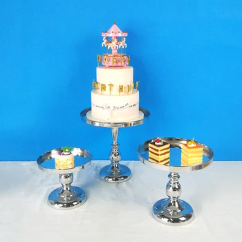 

Wedding Round Glass Plate Metal Silver Cake Stand Cake Display Rack Cake Decorative Tool Dessert Cake Mirror Serving Tray