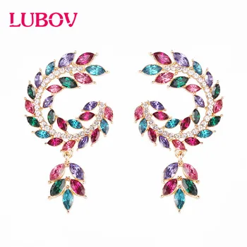 

LUBOV Elegant Multi-color Symmetry Wing Drop Earrings Crystal Loop Pendant Dangle Earrings for Women Party Jewelry 2019 New