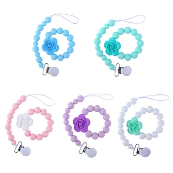 

Food Grade Silicone Rose Flower Silicone Beads Flower Chewable Baby Teething Toys For Diy Chain Teething Necklace BPA Free