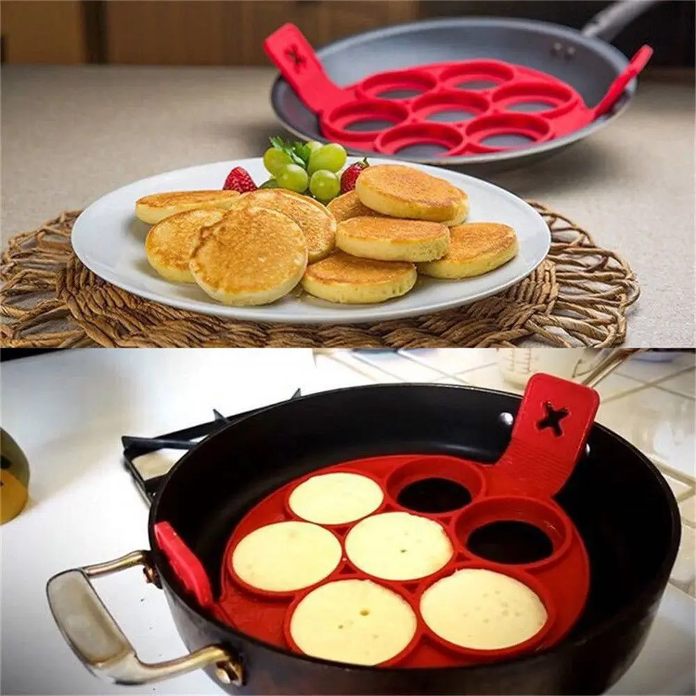  Flip Cooker Pancakes Mold - New Upgrade Silicone Pancake Molds  7 Circles Reusable Non Stick Egg Mold Ring pancake Maker for Kitchen - 2  Pack: Home & Kitchen