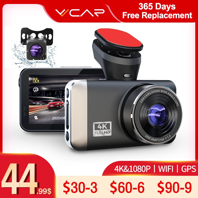 Vvcar d530 dvr carro câmera 4k & 1080p gravador de vídeo wifi velocidade n gps dashcam traço cam registrador carro spuer visão noturna