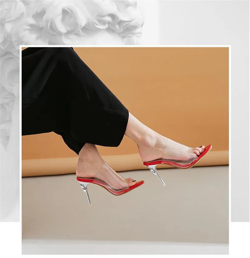 Crystal Transparent Women Slippers Peep Toe High-Heeled Slides Thin Small Heel Clear Shoes Woman Sexy Pointed Toe Summer Sandals (26)