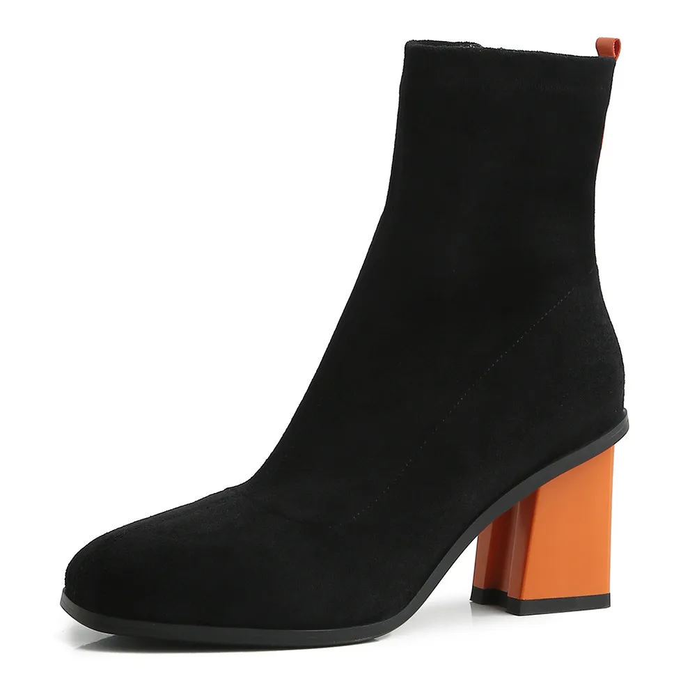 SARAIRIS Plus Size 31-43 Brand Design Square Heels Ankle Boots Women Shoes Woman Stretch Shoes Women Sock Boots Female