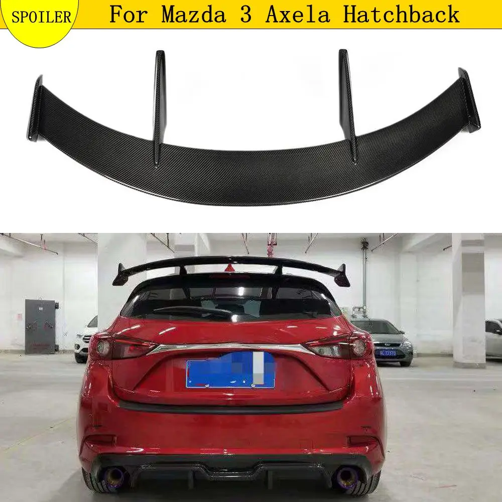 Carbon Fiber Exterior Rear Spoiler Tail Trunk Boot Wing For Mazda 3 Axela Hatchback 2014 2019