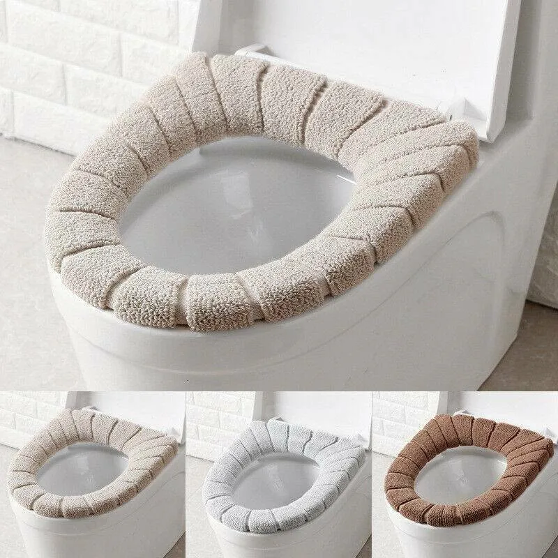 

Comfortable Thick Knitted Velvet Coral Bathroom Toilet Seat Cover Washable Closestool Standard Soft Cushion Bathroom Accessories