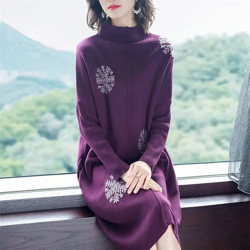 purple red Стильный шить платье миди свободные куртки с капюшоном из кашемира для вязаный свитер платье женское, Украина Модное Элегантное Платье De Festa f183 - Цвет: purple red