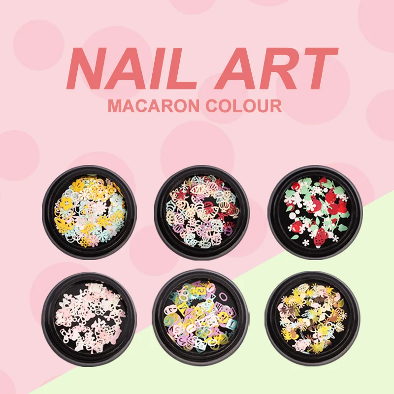 

Nail Art 3D Slice Sticker Design Decoration Box Charms Metal Sequins Strawberry Ocean Star Hollow Thin Flake Nail Jewelry