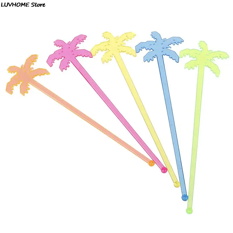 50pcs Coconut Tree Cocktail Swizzle Sticks Drink Stirrer Coffee Muddler Puddler Plastic Night-club Drink/wine Decor