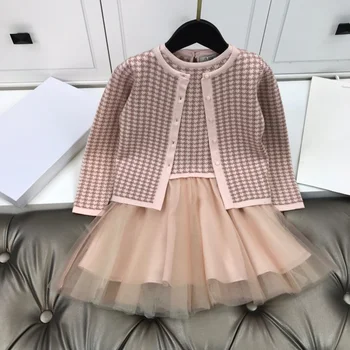 

Europe and the United States children's wear the new autumn 2020 Long sleeve knit jacket vest dress Baby girls fashion two-piece