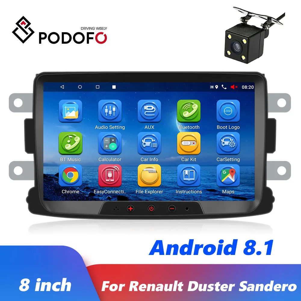 Podofo 8 дюймов gps навигация автомагнитолы Android 8,1 MP5 мультимедиа плеер для Renault Sandero 2Din Авторадио Зеркало Ссылка стерео