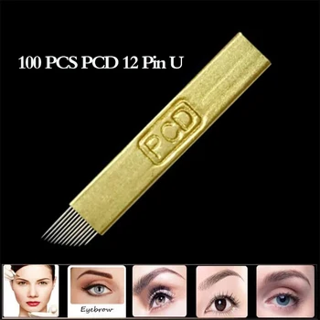 

100 pcs PCD 12U Hard Laminas Agulhas Tebori Microblading Blades 0.25mm Eyebrow Tattoo Needles Supplies Manual Permanent Makeup