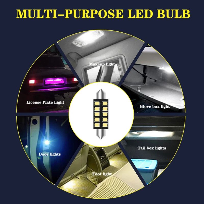 1x Festoon C5W led C10W Canbus 31/36/39/41 мм Внутреннее освещение без ошибок 2835 SMD номерной знак