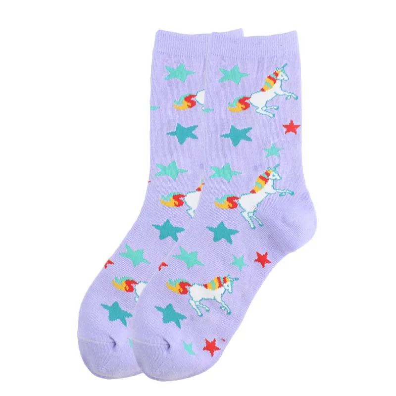 Новые милые женские носки, забавные хлопковые носки для девочек с единорогом, пришельцем корги, гитарным пингвином, рождественский подарок, Sox