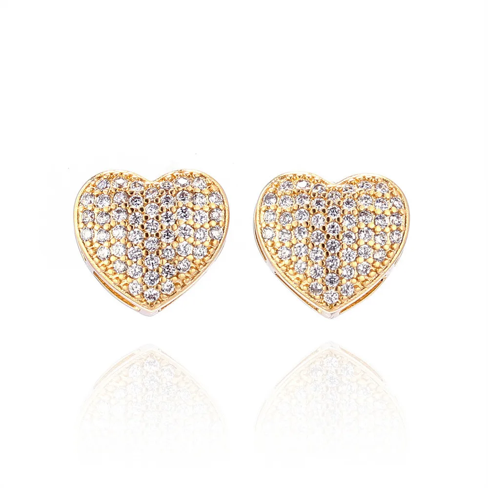 

CMajor Fashion Brass CZ Jewelry Temperament Sweet and Romantic Heart-shaped Cubic Zircon Gold Plated Stud Earrings for Women