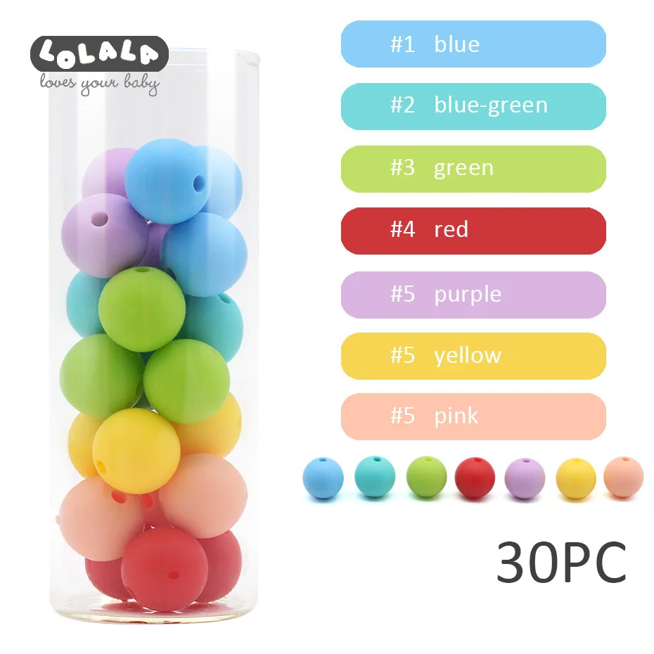 12mm 30pc Silicone Beads Food Grade Silicone Baby Teething Products Chews Pacifier Chain Clips Beads Baby Teethers