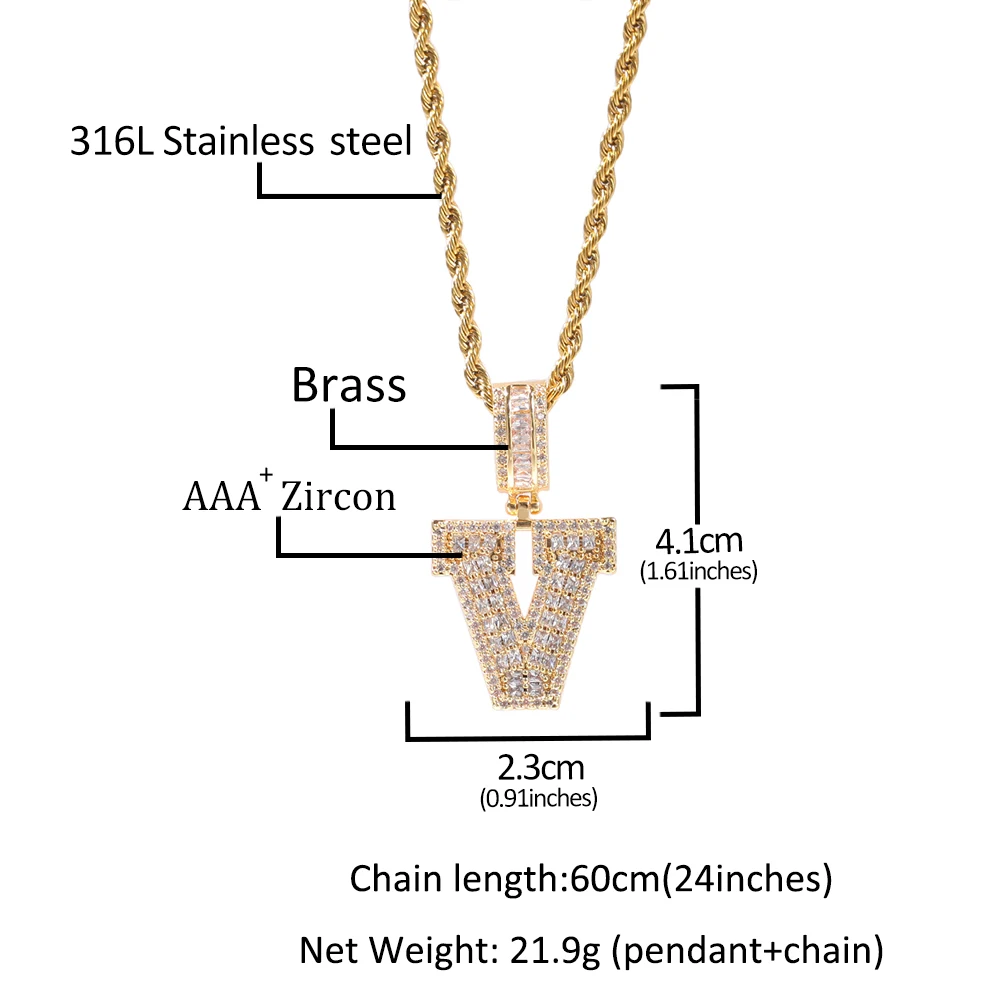 THE BLING KING A-Z Baguettecz Letters Pendant Iced Out Pink Cubic Zirconia Initial Letter Necklace Mens Women Hiphop Jewelry