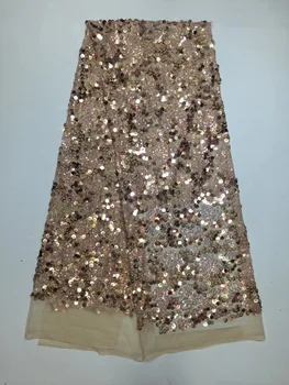 

2019 Latest gold color African French net Lace Fabric with sequins,High Quality African wedding Tulle Lace Fabric 5yards X1898