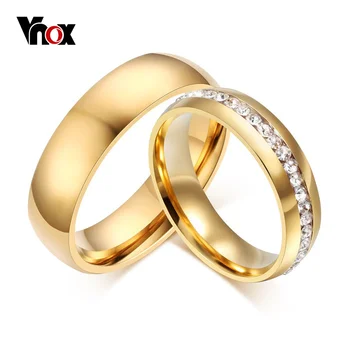 Vnox Gold Color Wedding Bands Ring for Women Men Jewelry Stainless Steel Engagement Ring Couple Anniversary Gift Amazing Price 1