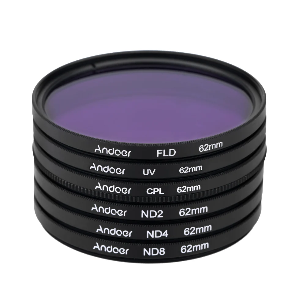 Andoer 62 мм UV+ CPL+ FLD+ ND набор фильтров для фотосъемки, Ультрафиолетовый круговой поляризационный флуоресцентный фильтр нейтральной плотности