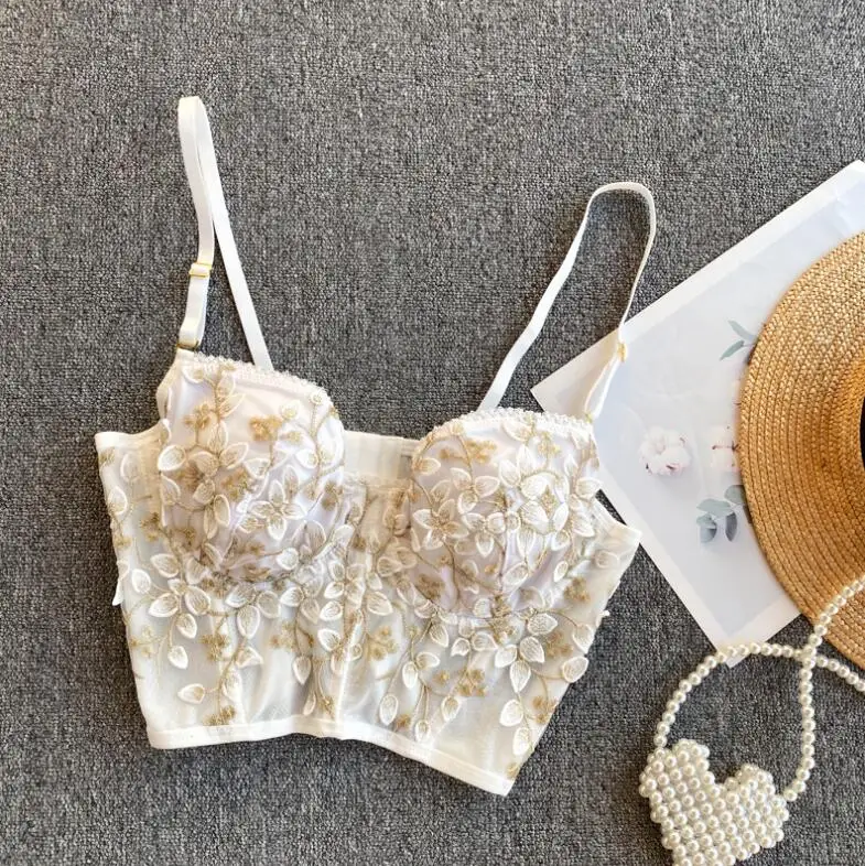 

Танцевальный бюстгальтер с лямкой на шее, женское нижнее белье с вышивкой, модная одежда, сексуальное бюстье без рукавов, Короткие топы, одежда P2438