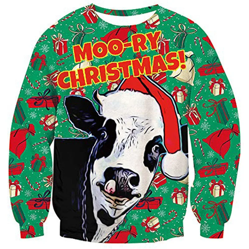 Cow Mens Funny Ugly Christmas Sweater Christmas Hoodies Ugly
