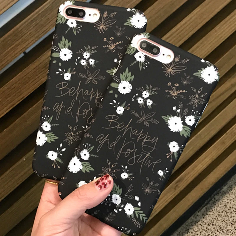 Cute Flower Pattern Scrub Black Phone Case for iPhone 6 6s 7 8 Plus X Xs XR Max Hard PC Back Cover |