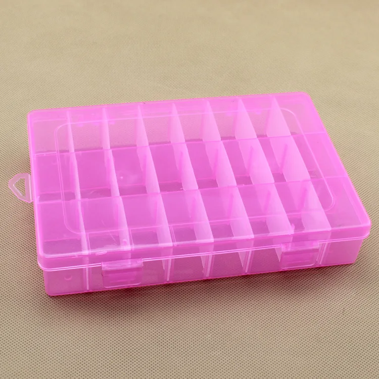 Life Essential 24 Compartment Storage Box Practical Adjustable Plastic Case for Bead Rings Jewelry Display Organizer - Цвет: Pink