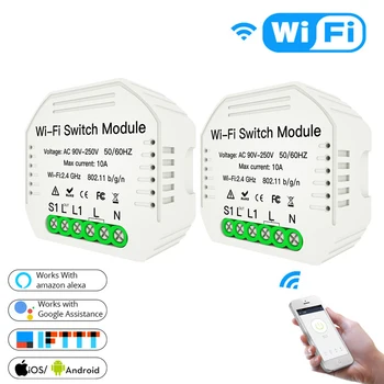 

2 Way Wifi Smart Light Switch Diy Relay Module Smart Life/Tuya APP Remote Control Working with Alexa Echo Google Home