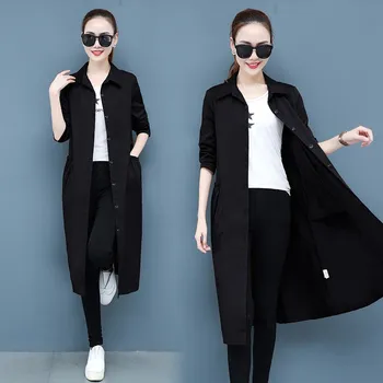

2019 Spring Autumn Women's Casual Long Trench Coat Female Oversize Vintage Loose Thin Outwear Windbreaker