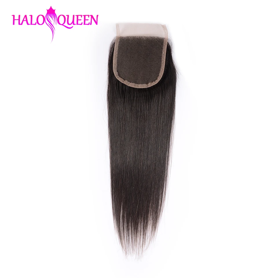 HALOQUEEN прямые волосы 3 пучка с закрытием Remy бразильские пучки волос с Cosure натуральный цвет пучки волос с закрытием